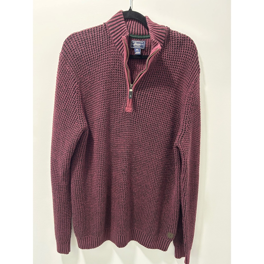 GH Bass & Co Mens XL Burgundy Waffle Knit Quarter Zip Mock Neck Sweater Pullover